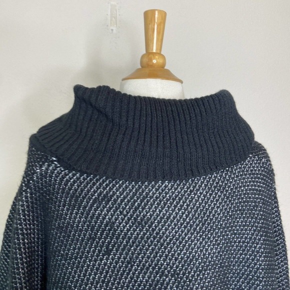 Indigo Black Button Side Fringe Cowl Neck Poncho L - Picture 9 of 11